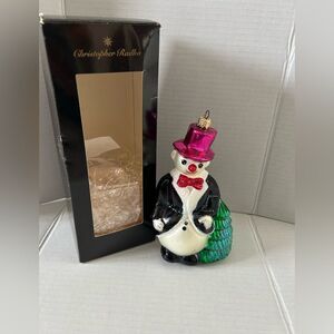 Christopher Radko Vintage Snow Gent Snowman and Tree Glass Ornament Retired